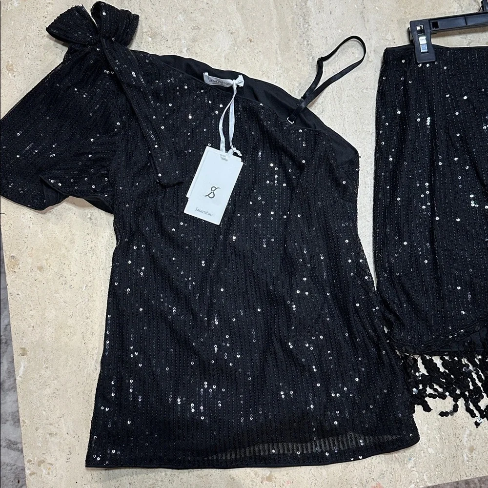 Elegant Sparkly Black Fringe Skirt and One Shoulder Matching Top NWT Size S‎ - Picture 6 of 6